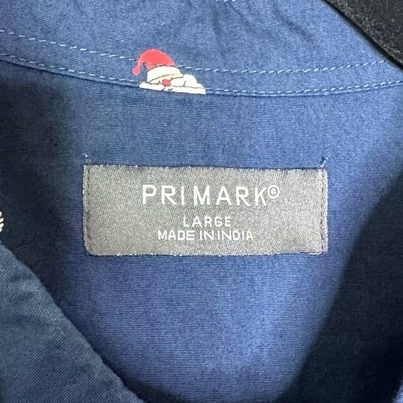 Primark Navy Blue Christmas Button Down Shirt Size Large - Picture 2 of 5